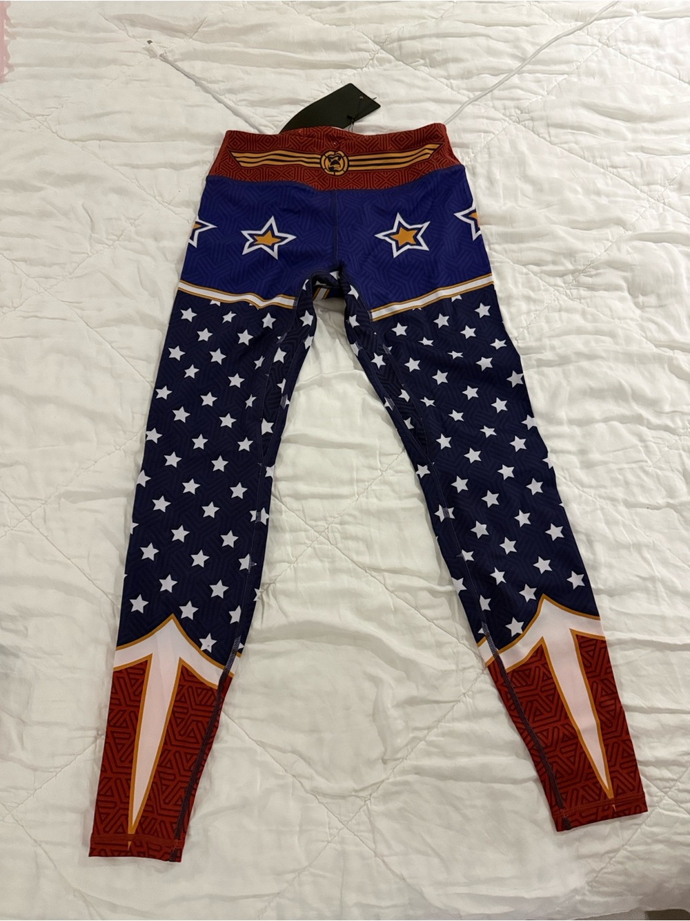 Livesore Blue Star Print Leggings with Red Trim